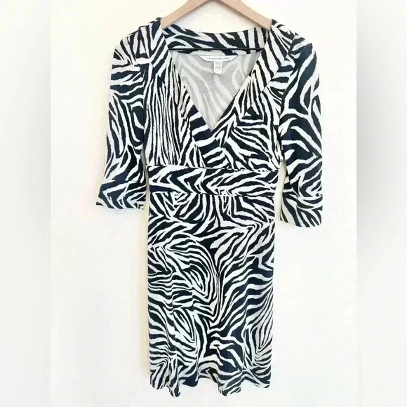 Diane Von Furstenberg DVF Zebra Midi Dress Black White Size 8 - Picture 1 of 12